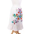 Bright Oaxaca Blossoms Colorful Hand Embroidered White Cotton Ruffled Skirt Online Hot Sale