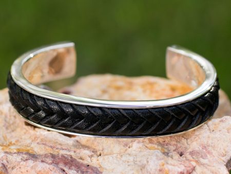 Rancho Black Taxco Silver Hand Crafted Cuff with Black Leather Braid Online