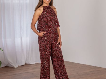 Cheetah Print High Neck Jumpsuit Online Sale