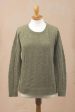 Warm Charm in Olive Cable Knit Baby Apaca Blend Pullover in Olive from Peru For Sale