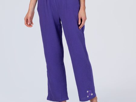 Purple Paw Floral Embroidered Cotton Separates For Cheap