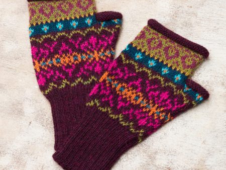 Colorful Carousel Multi-Color Multi-Motif 100% Alpaca Knit Fingerless Mitts Online now