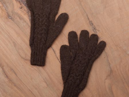 Winter Walk in Mahogany Hand-Knit 100% Alpaca Gloves in Mahogany from Peru Online