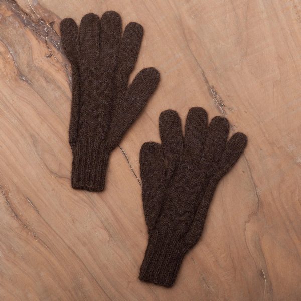 Winter Walk in Mahogany Hand-Knit 100% Alpaca Gloves in Mahogany from Peru Online