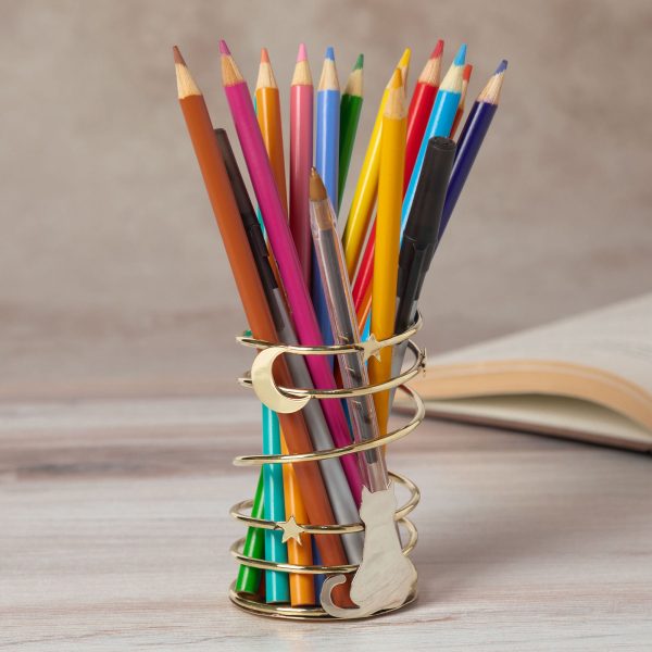 Cat & Moon Mixed Metal Wire Pencil Cup For Discount