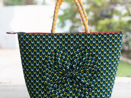 Virtuous Woman Cotton Tote Bag with Beaded Straps from Ghana For Sale