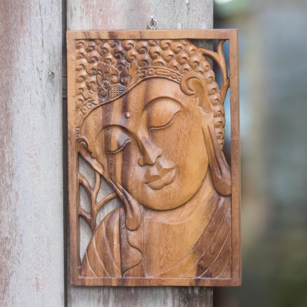 Young Buddha Buddha Portrait Balinese Relief Panel Hot on Sale