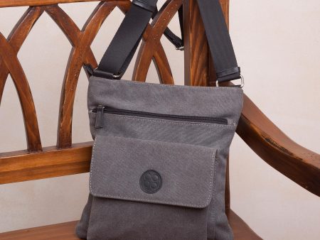 Ancient Traveler Leather Accent Cotton Shoulder Bag in Slate from Peru Sale