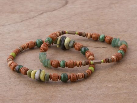 Wind and Earth Two Ceramic Beaded Bracelets with Agate and Serpentine For Discount