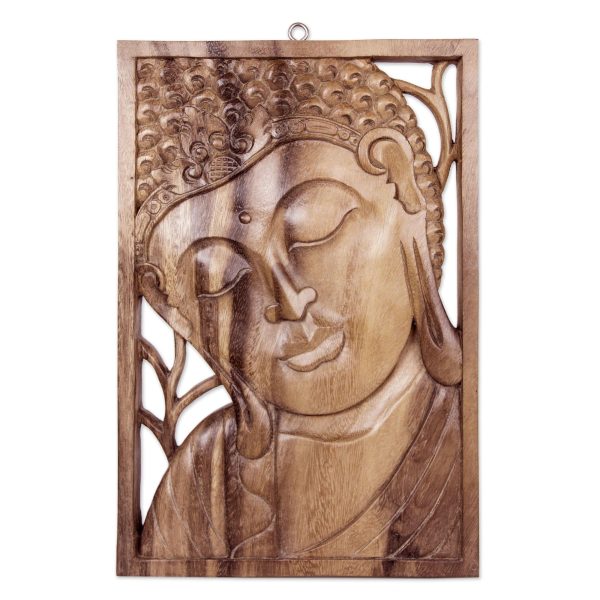 Young Buddha Buddha Portrait Balinese Relief Panel Hot on Sale