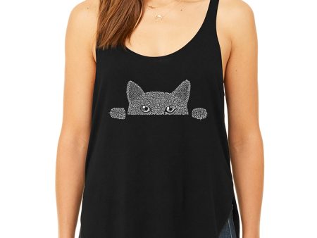 Peeking Cat  - Women s Premium Word Art Flowy Tank Top Cheap