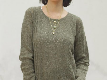 Warm Charm in Olive Cable Knit Baby Apaca Blend Pullover in Olive from Peru For Sale