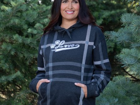 Plaid Paw with Love Hooded Sweatshirt Discount