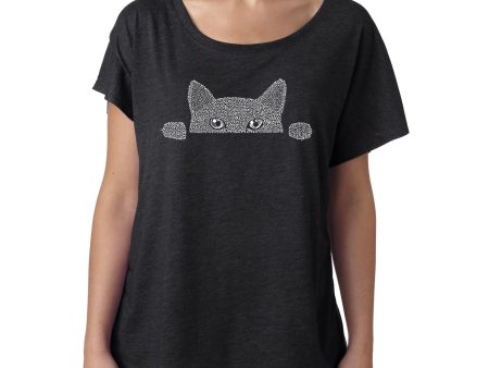 Peeking Cat  - Women s Loose Fit Dolman Cut Word Art Shirt on Sale