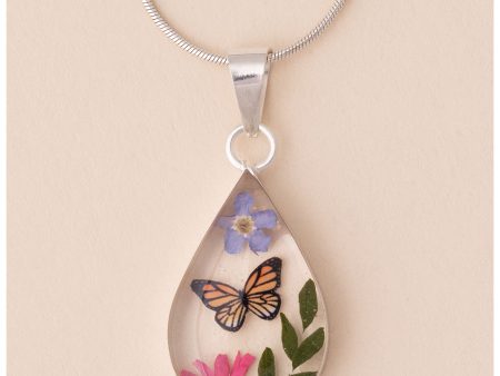 Real Flowers & Sterling Teardrop Necklace Cheap