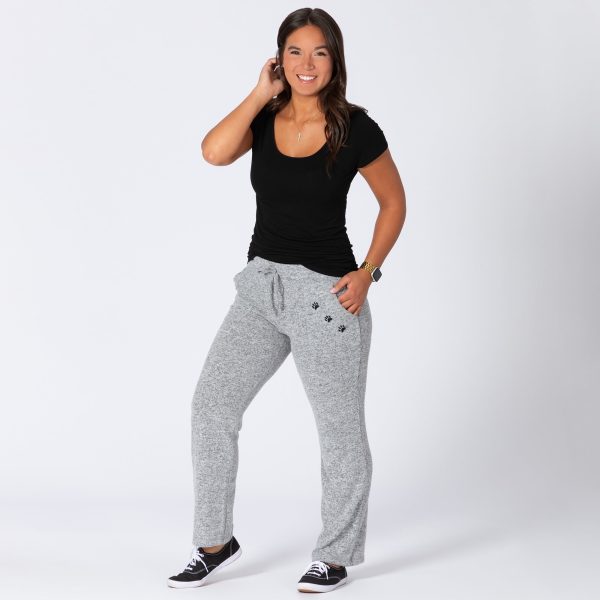 Heather Gray Paw Print Drawstring Knit Pants Hot on Sale