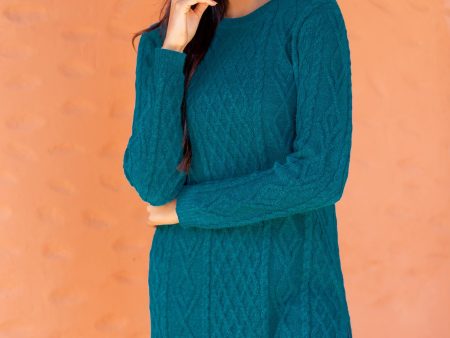 Winter Teal Baby Alpaca Teal Cable Knit Tunic Sweater Dress For Discount