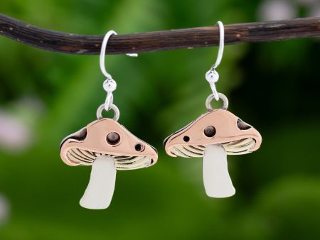 Mixed Metal Pretty Mushroom Earrings For Sale