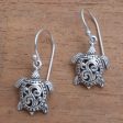 Ancient Turtle Sterling Silver Sea Turtle Dangle Earrings from Bali For Sale