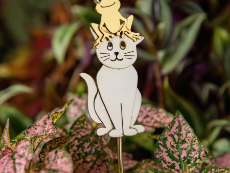 Happy Cat & Frog Mixed Metal Plant Stake Online Sale