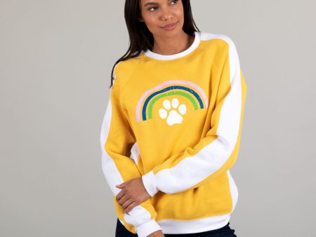 Rainbow & Paw Color-Block Crewneck Sweatshirt Cheap