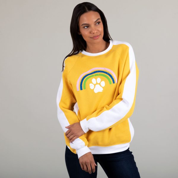 Rainbow & Paw Color-Block Crewneck Sweatshirt Cheap