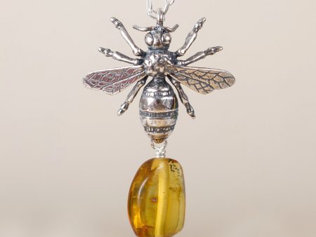 Worker Bee Bee-Themed Amber Pendant Necklace from Mexico For Cheap