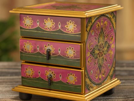 Vintage Floral in Magenta Hand Painted Floral Glass Mini Jewelry Chest Online now