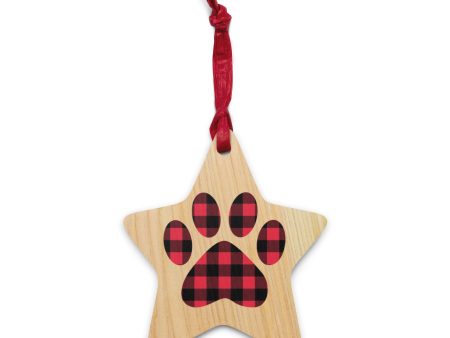 Gingham Paw Print Wooden Ornament Sale