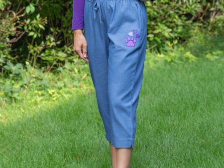 Denim Paw Print Capri Pants Online Hot Sale